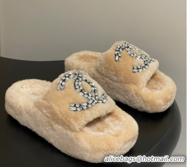 Unique Style Chanel Wool Platform Slides Sandal with Strass CC Pale Pink 2025 CH110305 1103085
