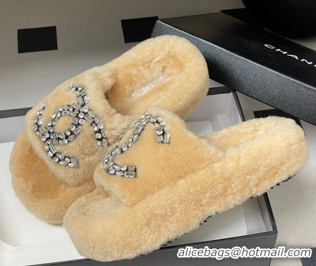 Unique Style Chanel Wool Platform Slides Sandal with Strass CC Pale Pink 2025 CH110305 1103085