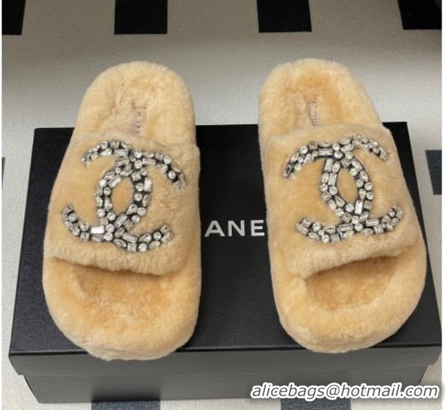 Unique Style Chanel Wool Platform Slides Sandal with Strass CC Pale Pink 2025 CH110305 1103085