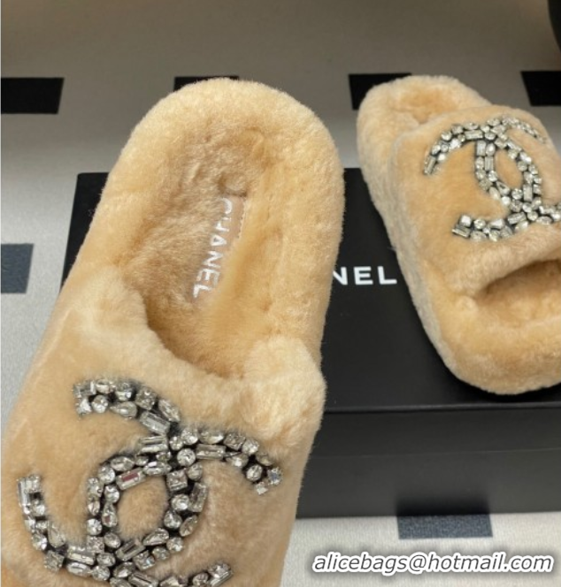 Unique Style Chanel Wool Platform Slides Sandal with Strass CC Pale Pink 2025 CH110305 1103085