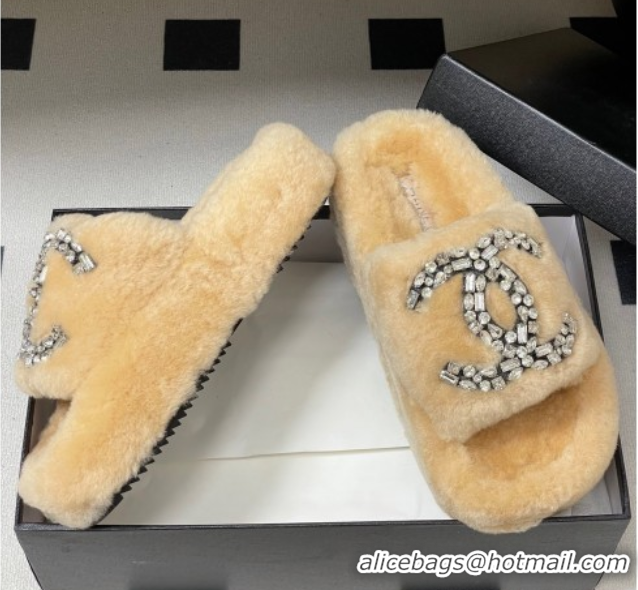 Unique Style Chanel Wool Platform Slides Sandal with Strass CC Pale Pink 2025 CH110305 1103085