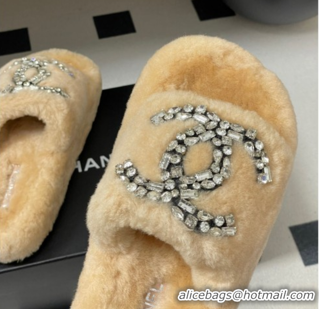 Unique Style Chanel Wool Platform Slides Sandal with Strass CC Pale Pink 2025 CH110305 1103085