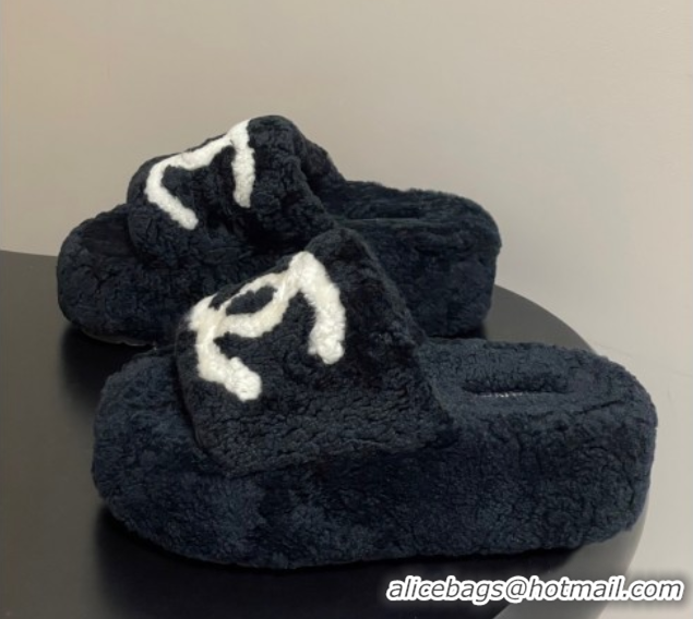 Low Price Chanel Wool Platform Slides Sandal with Maxi CC Black 2025 CH110306 1103086