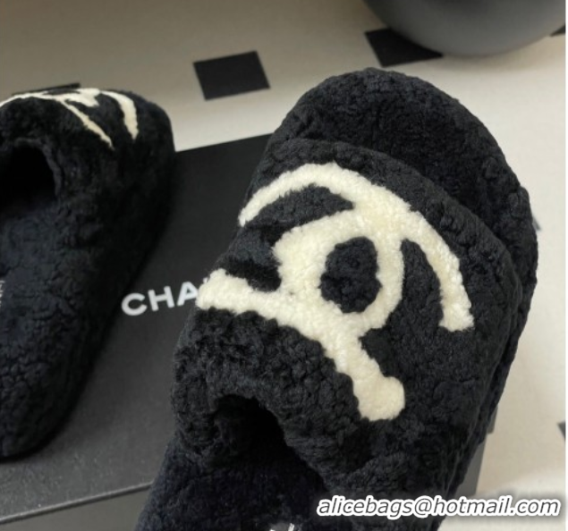 Low Price Chanel Wool Platform Slides Sandal with Maxi CC Black 2025 CH110306 1103086