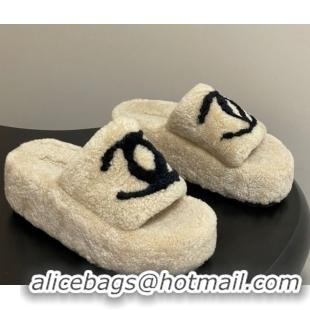 Discount Chanel Wool Platform Slides Sandal with Maxi CC Beige 2025 CH110306 1103087