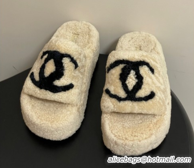 Discount Chanel Wool Platform Slides Sandal with Maxi CC Beige 2025 CH110306 1103087