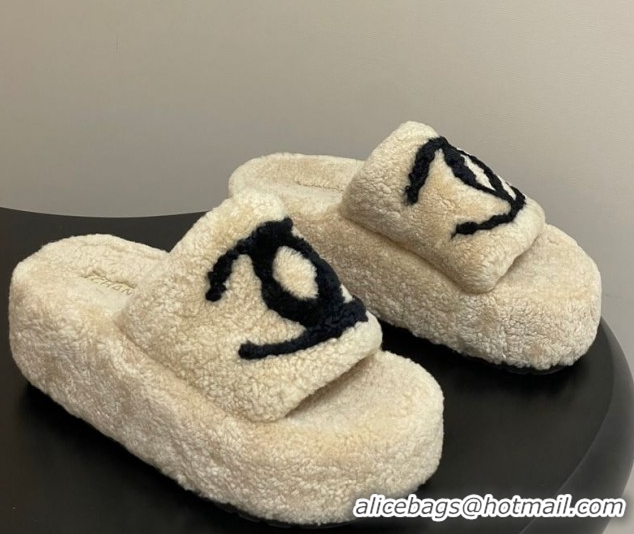 Discount Chanel Wool Platform Slides Sandal with Maxi CC Beige 2025 CH110306 1103087
