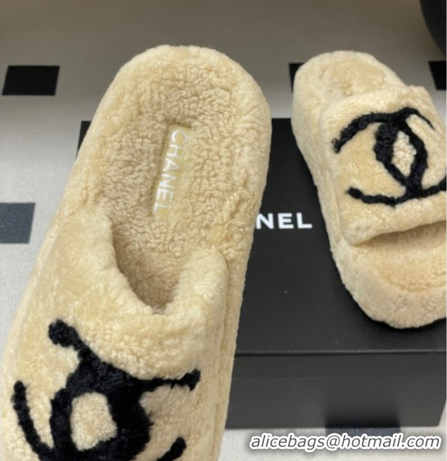 Discount Chanel Wool Platform Slides Sandal with Maxi CC Beige 2025 CH110306 1103087