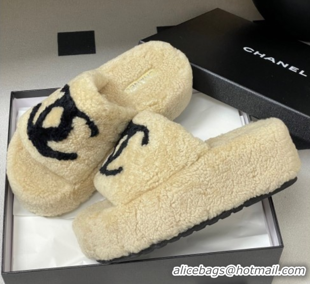Discount Chanel Wool Platform Slides Sandal with Maxi CC Beige 2025 CH110306 1103087