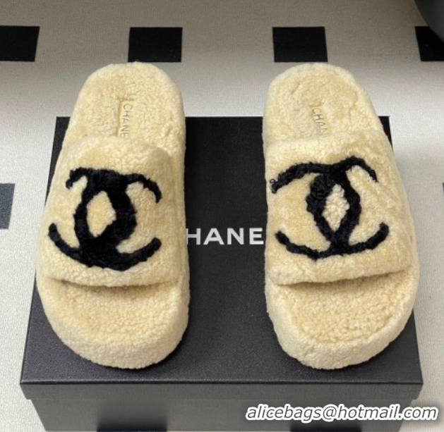 Discount Chanel Wool Platform Slides Sandal with Maxi CC Beige 2025 CH110306 1103087