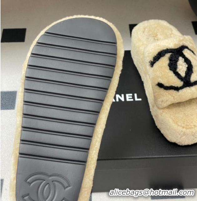 Discount Chanel Wool Platform Slides Sandal with Maxi CC Beige 2025 CH110306 1103087