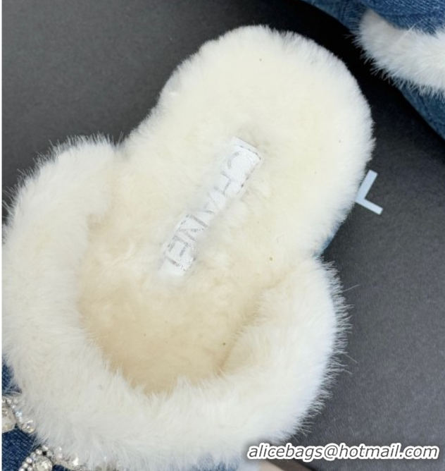 Top Grade Chanel Denim and Wool Platform Slides Sandal with Strass CC Blue 2025 CH110307 1103089