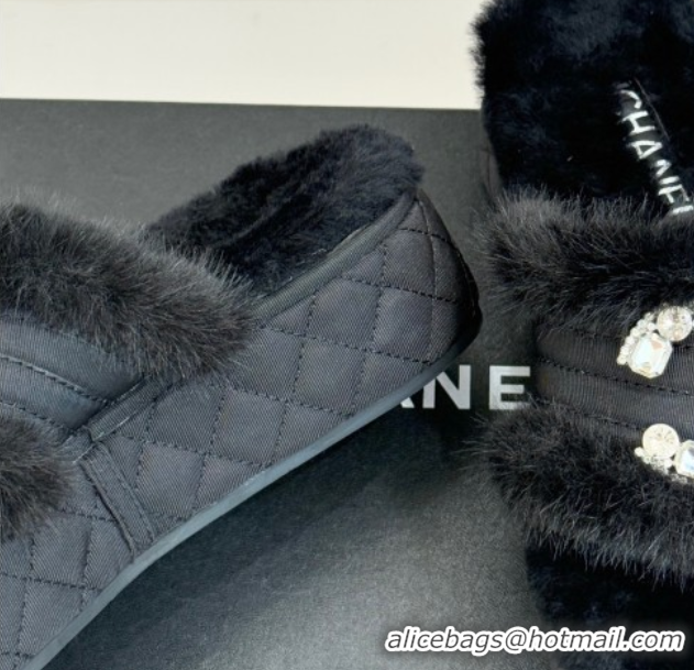 Durable Chanel Fabric and Wool Platform Slides Sandal with Strass CC Black 2025 CH110307 1103091