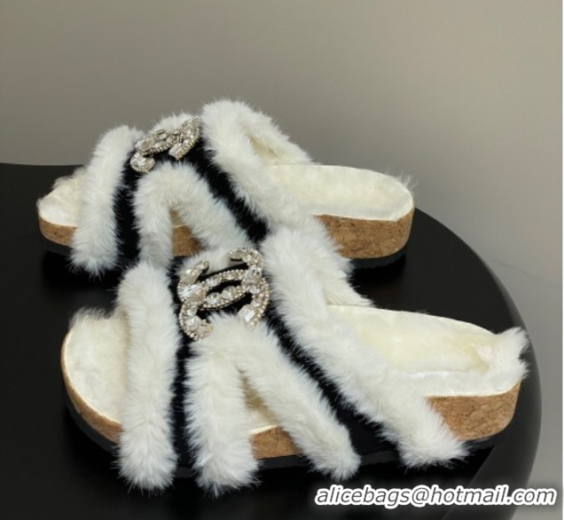 Shop Duplicate Chanel Suede and Wool Platform Slides Sandal with Strass CC Black 2025 CH110308 1103092