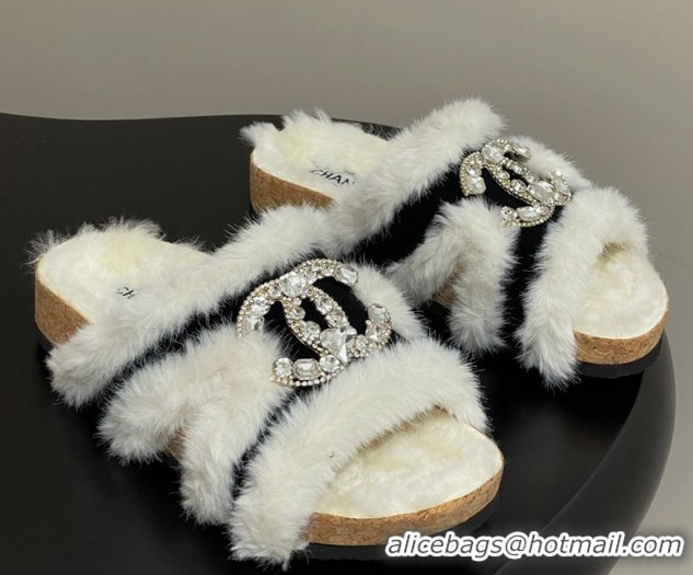Shop Duplicate Chanel Suede and Wool Platform Slides Sandal with Strass CC Black 2025 CH110308 1103092