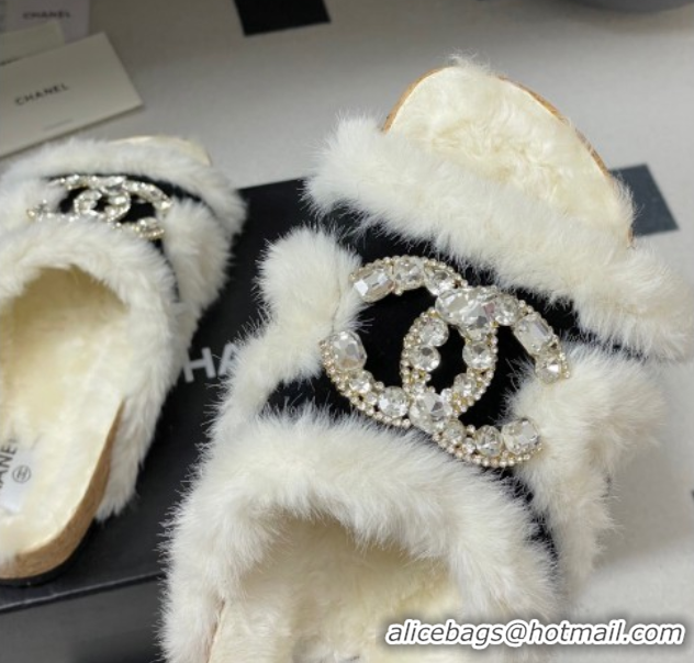 Shop Duplicate Chanel Suede and Wool Platform Slides Sandal with Strass CC Black 2025 CH110308 1103092