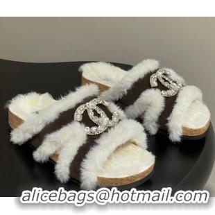 Charming Chanel Suede and Wool Platform Slides Sandal with Strass CC Dark Brown 2025 CH110308 1103095