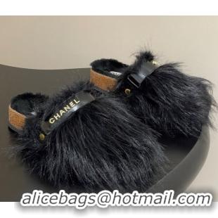 Sumptuous Chanel Wool Platform Mules Black 2025 CH110309 1103096
