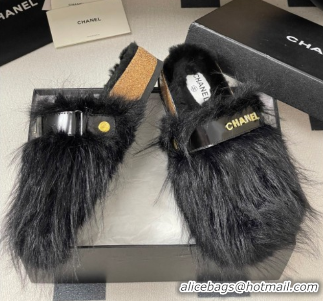 Sumptuous Chanel Wool Platform Mules Black 2025 CH110309 1103096