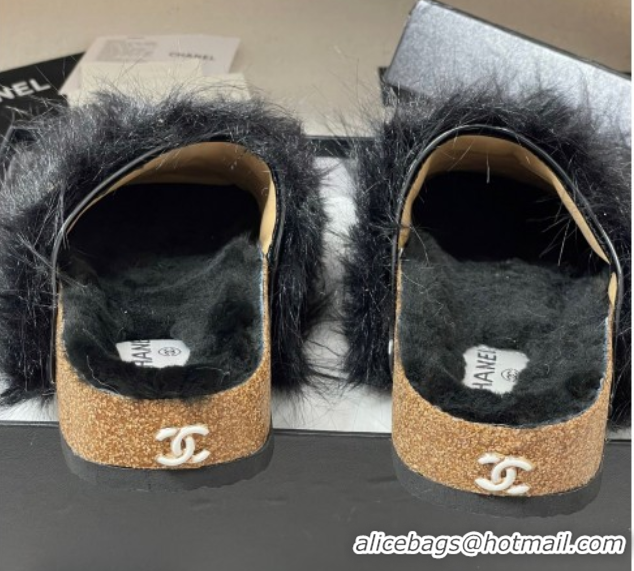 Sumptuous Chanel Wool Platform Mules Black 2025 CH110309 1103096