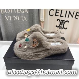 Stylish Chanel Wool and Charm Mules Grey CH110310 1103098