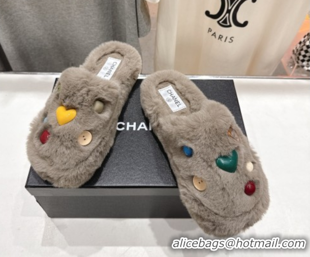 Stylish Chanel Wool and Charm Mules Grey CH110310 1103098