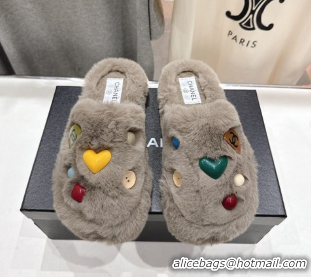 Stylish Chanel Wool and Charm Mules Grey CH110310 1103098