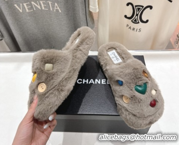 Stylish Chanel Wool and Charm Mules Grey CH110310 1103098