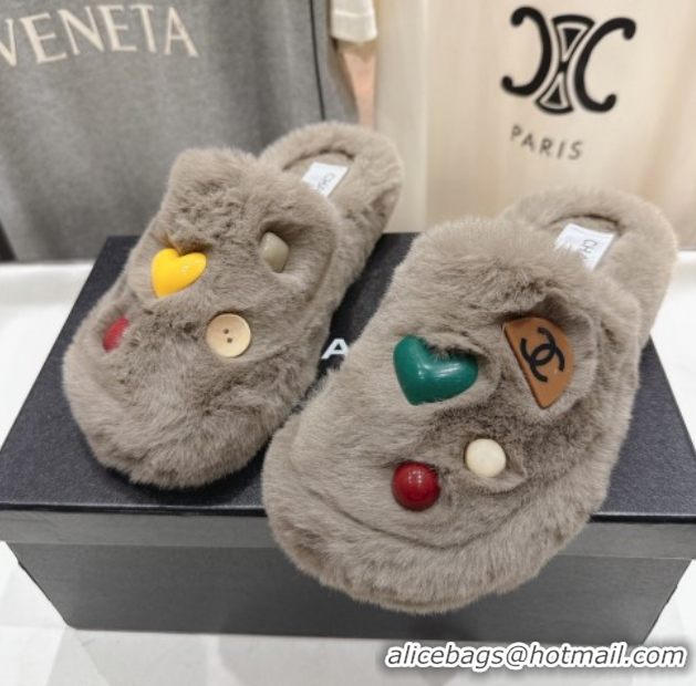 Stylish Chanel Wool and Charm Mules Grey CH110310 1103098