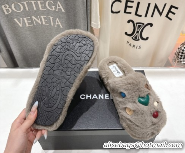 Stylish Chanel Wool and Charm Mules Grey CH110310 1103098