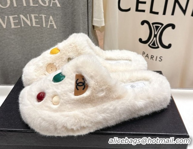 Best Price Chanel Wool and Charm Mules White 2025 CH110310 1103099
