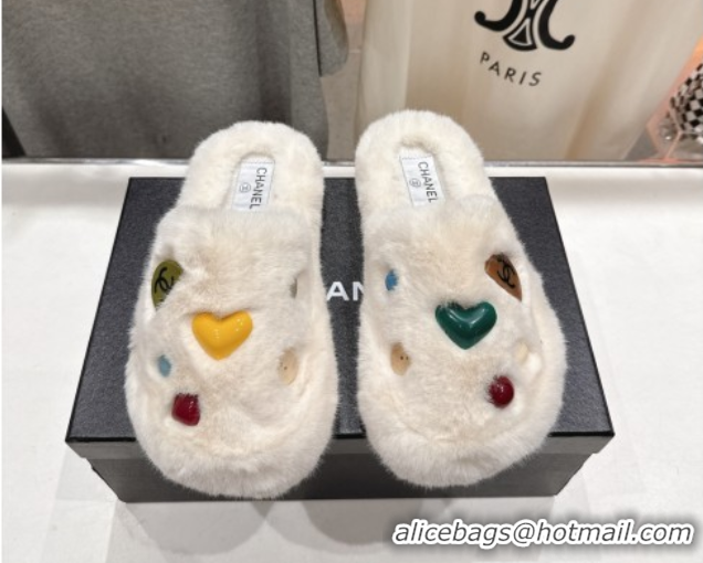 Best Price Chanel Wool and Charm Mules White 2025 CH110310 1103099