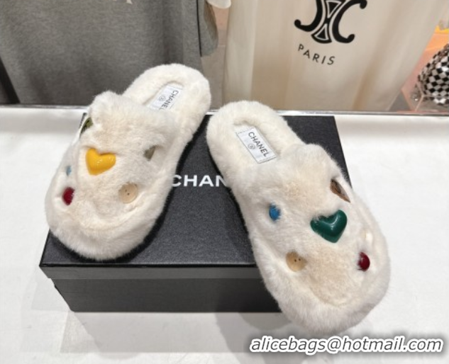 Best Price Chanel Wool and Charm Mules White 2025 CH110310 1103099