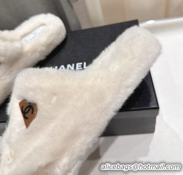 Best Price Chanel Wool and Charm Mules White 2025 CH110310 1103099