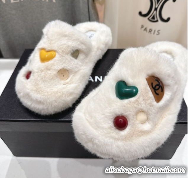 Best Price Chanel Wool and Charm Mules White 2025 CH110310 1103099