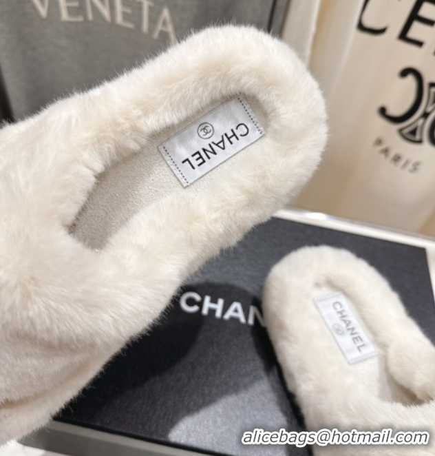 Best Price Chanel Wool and Charm Mules White 2025 CH110310 1103099