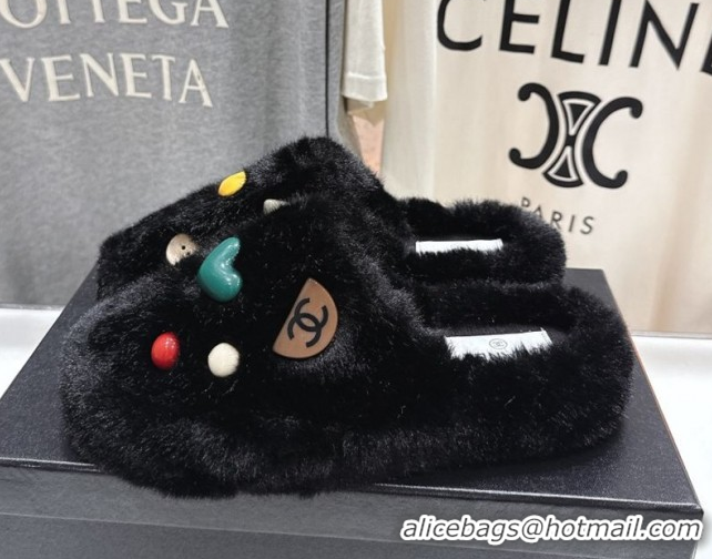 Buy Luxury Chanel Wool and Charm Mules Black 2025 CH110310 1103100