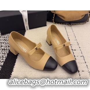 Sophisticated Chanel Lambskin Leather Mary Janes Pumps 5cm with Bow Beige 2025 CH110302 1103102