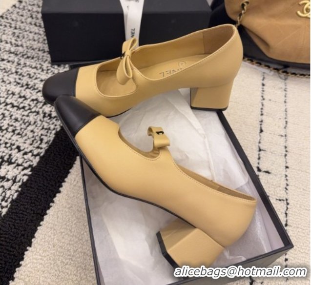 Sophisticated Chanel Lambskin Leather Mary Janes Pumps 5cm with Bow Beige 2025 CH110302 1103102