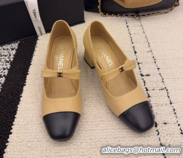 Sophisticated Chanel Lambskin Leather Mary Janes Pumps 5cm with Bow Beige 2025 CH110302 1103102