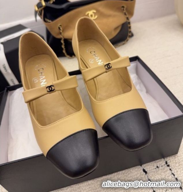 Sophisticated Chanel Lambskin Leather Mary Janes Pumps 5cm with Bow Beige 2025 CH110302 1103102