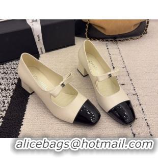 Purchase Chanel Lambskin and Patent Leather Mary Janes Pumps 5cm with Bow White 2025 CH110302 1103104
