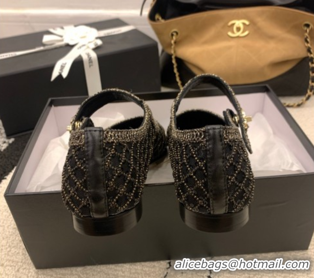 Sophisticated Chanel Leather, Mesh and Sequins Mary Janes Ballets Flat Black 2025 CH110311 1103107