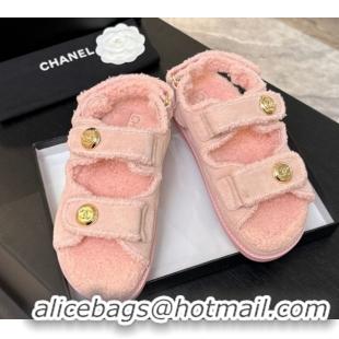 Sumptuous Chanel Coco Neige Suede and Wool Flat Strap Sandals Pink 2025 CH110312 1103112