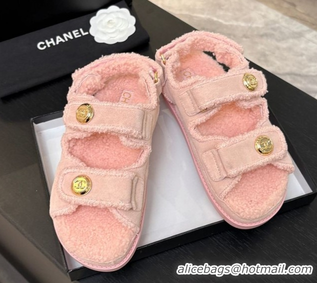 Sumptuous Chanel Coco Neige Suede and Wool Flat Strap Sandals Pink 2025 CH110312 1103112