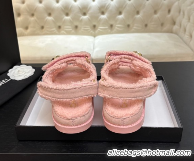 Sumptuous Chanel Coco Neige Suede and Wool Flat Strap Sandals Pink 2025 CH110312 1103112