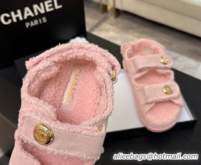 Sumptuous Chanel Coco Neige Suede and Wool Flat Strap Sandals Pink 2025 CH110312 1103112