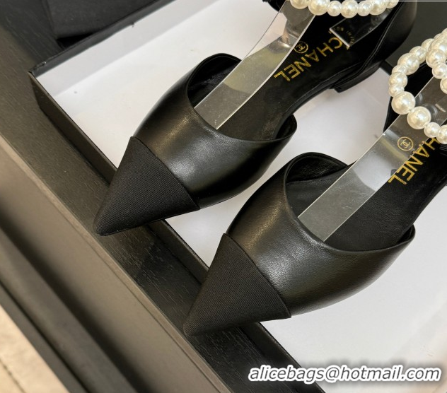 Charming Chanel Lambskin & Grosgrain Flats Shoes with Pearls and Camellia Bloom Black 2025 CH110313 1103114