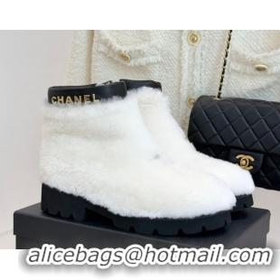 Stylish Chanel Wool Platform Ankle Boots White 2025 CH110315 1103119