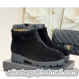 Top Design Chanel Wool Platform Ankle Boots Black 2025 CH110315 1103120